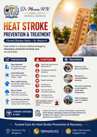 Bangalore, Health, Heat Stroke Prevention & Treatment Chronic Disease Topics-Dr.Mouna HN