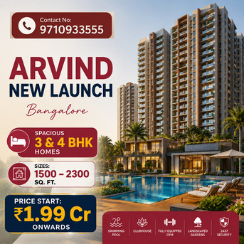Bangalore, Real Estate For Sale, INR 19900000,  3 BR,  1500 Sq. Feet,  Arvind Sarjapur Road: High-Rise Living With Scenic Views