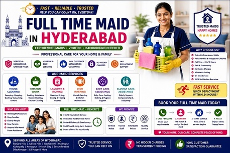 Hyderabad, Business, Full Time Maid In Hyderabad For Comfortable Daily Living