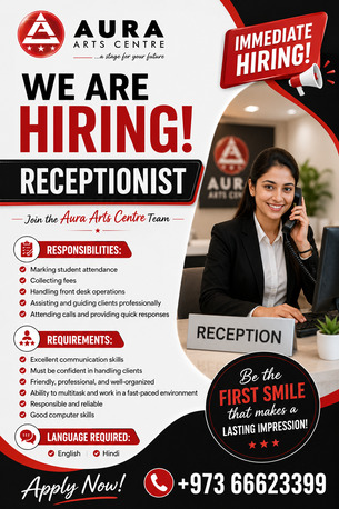 Adliya, Jobs, We&rsquo;re Hiring Female Receptionist!