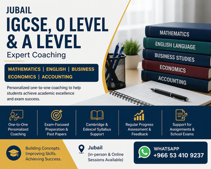 Jubail, Lessons Offered, IGCSE/O Level & A Level | Maths/English/Business/Economics & Accounting