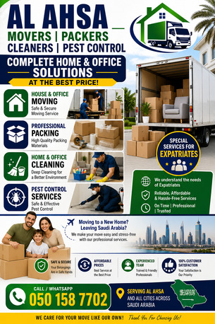 Dammam, Labor/Moving, 📦 Al Hasa To All Saudi Arabia 🚛 House Shifting • Packing • Cleaning • Pest Control