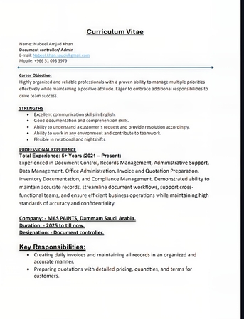 Jeddah, Job Seekers, DOCUMENT CONTROLLER & ADMIN