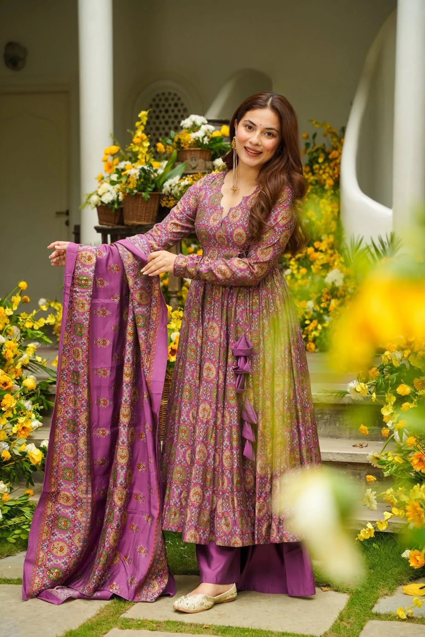 Jaipur, Clothing & Accessories, INR 4500,  Idaho Nashita Purple Muslin Anarkali Suit Set