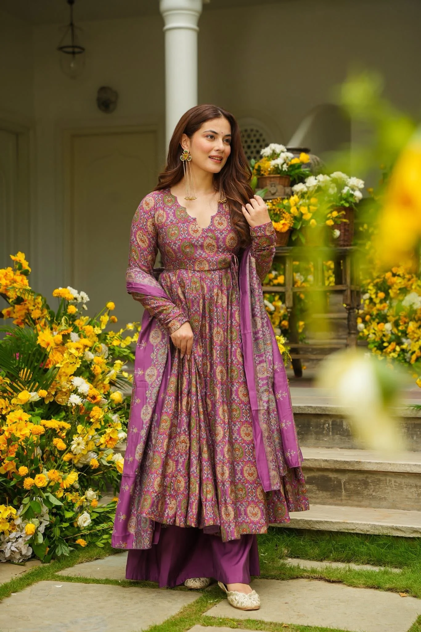 Jaipur, Clothing & Accessories, INR 4500,  Idaho Nashita Purple Muslin Anarkali Suit Set