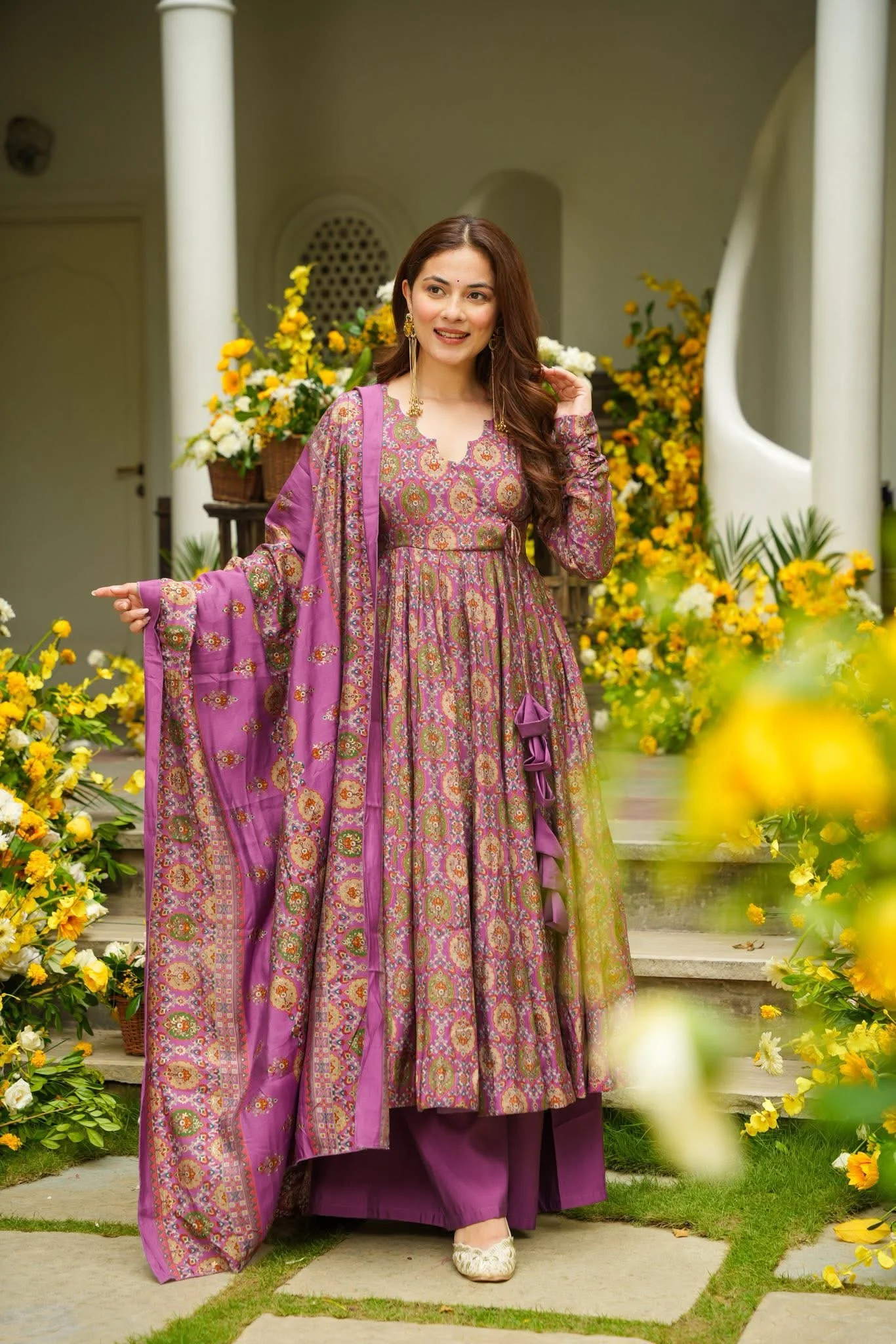 Jaipur, Clothing & Accessories, INR 4500,  Idaho Nashita Purple Muslin Anarkali Suit Set