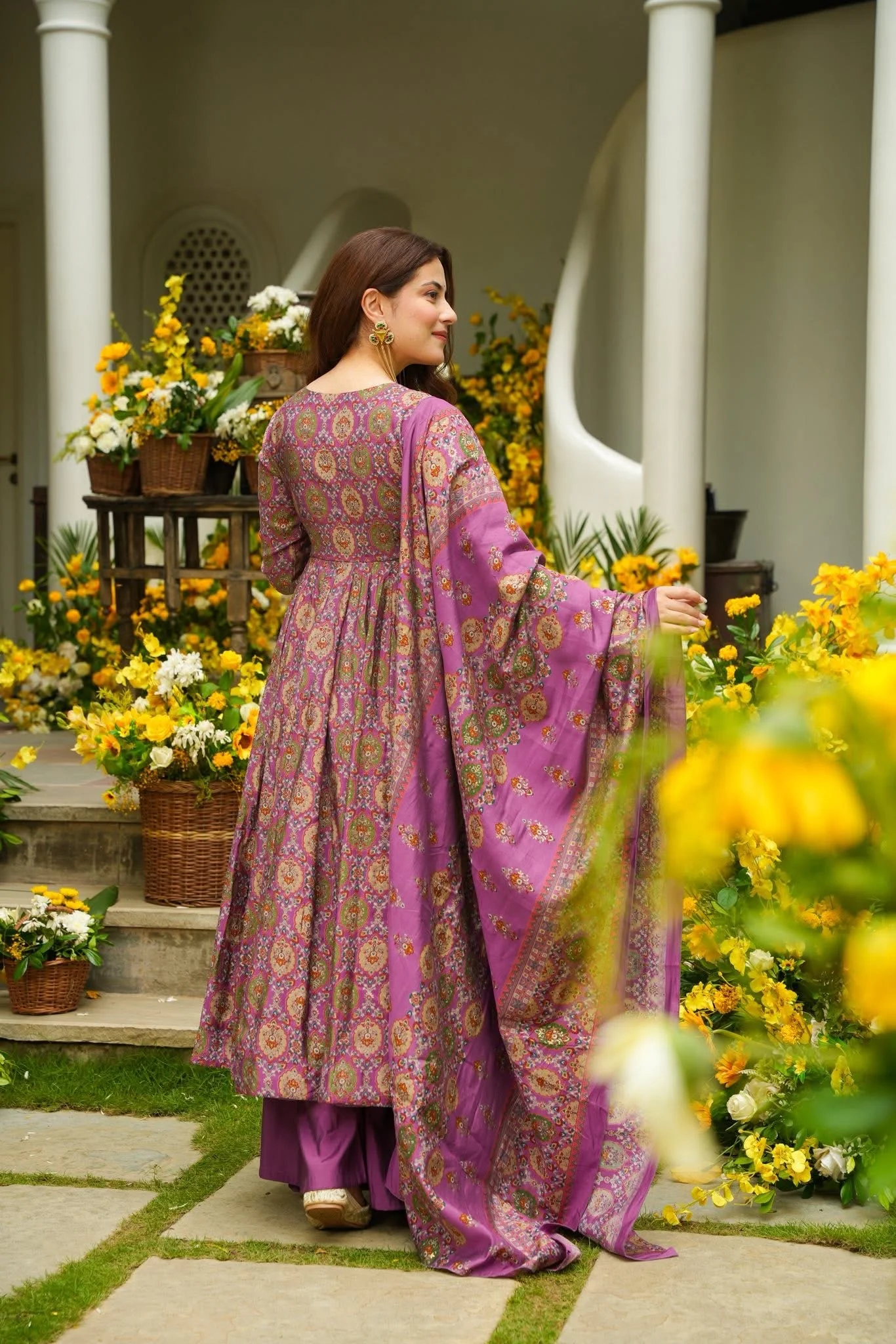Jaipur, Clothing & Accessories, INR 4500,  Idaho Nashita Purple Muslin Anarkali Suit Set