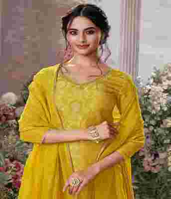 Mumbai, Clothing & Accessories, INR 2413,  Seerat Yellow Chinon Kurta Set With Jacquard And Zari Work, Paired With An Organza Dupatta