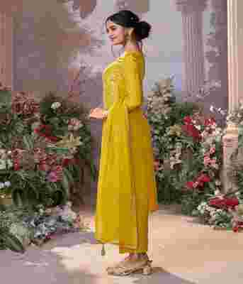 Mumbai, Clothing & Accessories, INR 2413,  Seerat Yellow Chinon Kurta Set With Jacquard And Zari Work, Paired With An Organza Dupatta