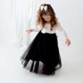 USD 88,  Black Tulle Flower Girl Dress With White Lace Bodice, Boho Chic Wedding Dress For Girls