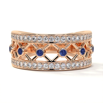 New York, Jewelry, USD 3,  Round Diamond & Blue Sapphire Half Eternity Wedding Ring For Women
