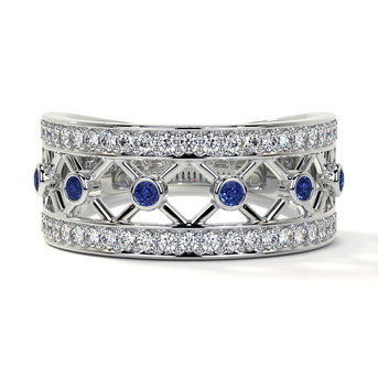 New York, Jewelry, USD 3,  Round Diamond & Blue Sapphire Half Eternity Wedding Ring For Women