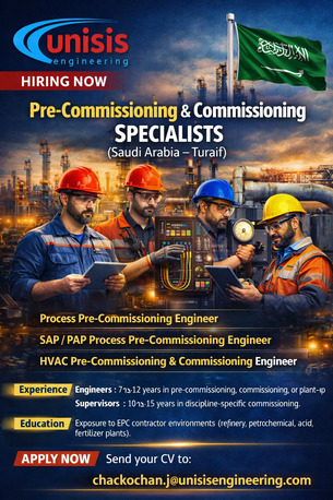 Turaif, Jobs, Process, Electrical, Instrument & HVAC Pre‑Commissioning Specialists - Saudi (Turaif)