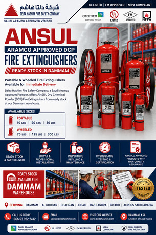 Dammam, Security, Ansul, Aramco Approved, Portable & Wheeled Fire Extinguishers Stock Available In Dammam