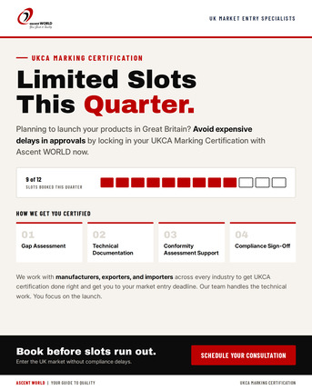 Mumbai, Business, Limited Slots This Quarter For UKCA Marking Certification With Ascent WORLD