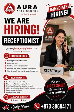 Adliya, Jobs, Hiring Female Receptionist