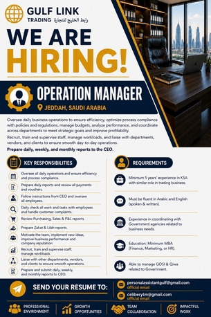 Jeddah, Jobs, Operational Manager