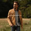 USD 179,  Camel Brown Real Leather Jacket For Men
