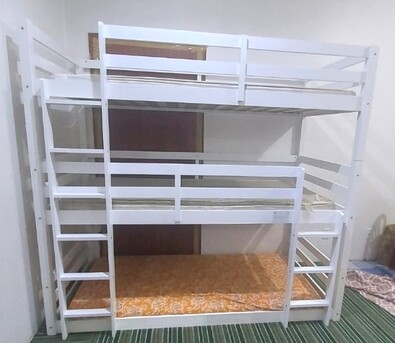 Jubail, Furniture, SAR 1000,  Triple Bunk Bed For Sale &ndash; White Wooden Bed