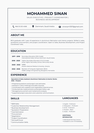 Dammam, Job Seekers, Sales Executive | Project Coordinator | BCA Graduate