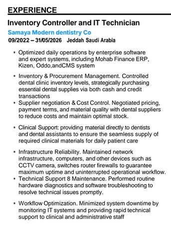 Jeddah, Job Seekers, Inventory Controller And IT Technician