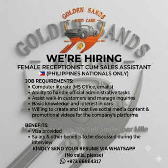 Manama, Jobs, Female Receptionist Cum Sales Assistant (Philippines National Only)