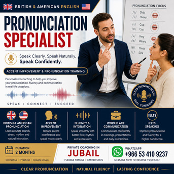Jubail, Lessons Offered, British & American English Pronunciation Specialist