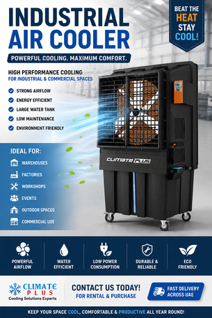 Dubai, Appliances, AED 2195,  Industrial Air Cooler 28000 M³/h Airflow, 200L Water Tank, 1300W Por