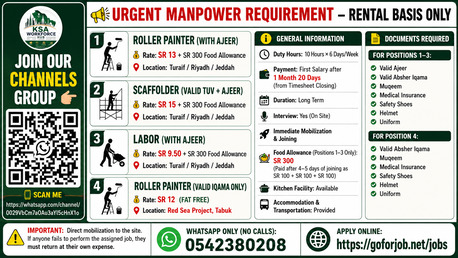 Turaif, Cleaning, Roller Painters | 🏗️ Scaffolders | 👷 Laborers
