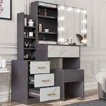 London, Furniture, GBP 105,  Sliding-Mirror Dressing Table With Stool And Storage