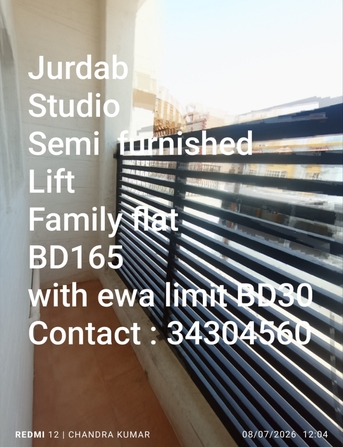 Manama, Apartments, Flats, Houses & Villas, BHD 165/month,  Studio,  Semifurnished Studio Flat For Rent In Jurdab BD 165 With Ewa Limit 30 Contact : 34304560