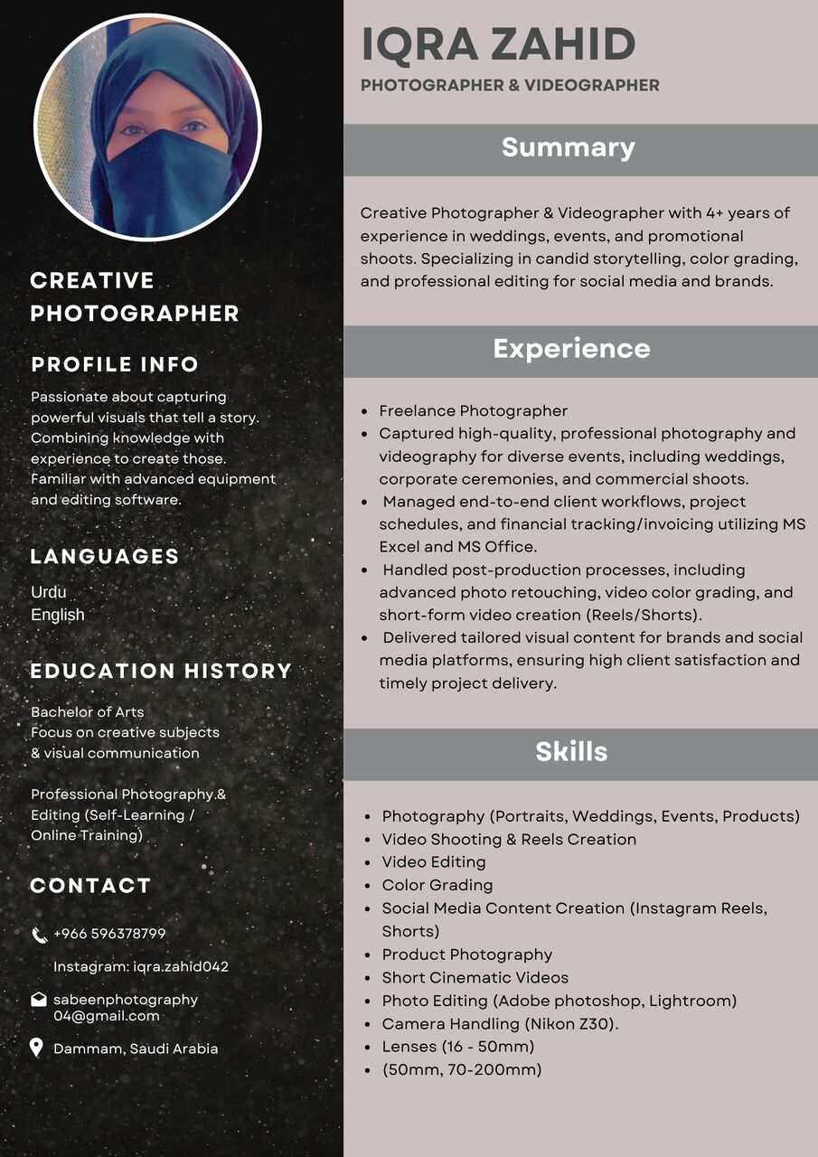 Dammam, Job Seekers, Professional Photographer, Videographer & Video Editor Available