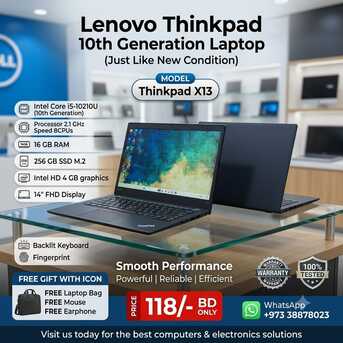 Manama, Tablet Computers, BHD 118,  ThinkPad 10th Gen Just Like New Condition Laptop 16GB RAM FREE Bag, Mouse & Earphone