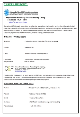 Riyadh, Job Seekers, Document Cotroller With 5 Years Experience