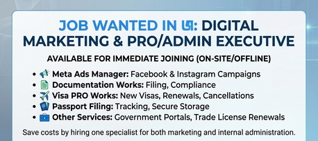 Dubai, Job Seekers, Looking For Job Digital Marketing Meta Ads Documentation Works Pro Visa And Everything