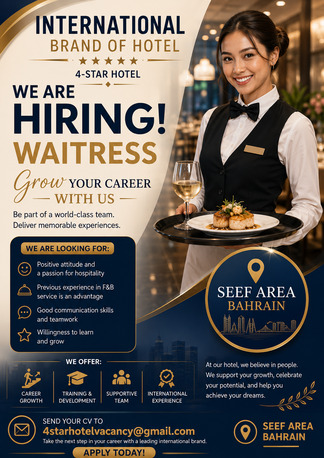 Manama, Jobs, Waitress For 4-Star Hotel ( International Brand)