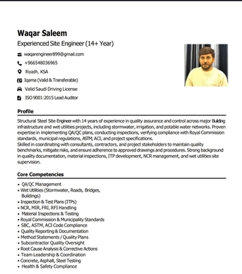 Riyadh, Job Seekers, QC Inspector Civil