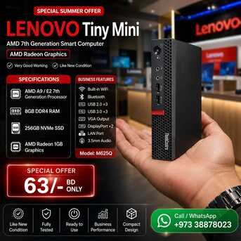 Manama, Tablet Computers, BHD 63,  Lenovo Tiny Mini PC AMD 7th Gen RAM 8GB SSD 256GB M.2 AMD Graphics Built-in WIFI Bluetooth