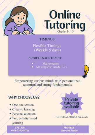 Jeddah, Lessons Offered, Online Tutoring Mathematics
