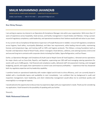 Riyadh, Job Seekers, OPERATIONS & COMPLIANCE SUPERVISOR  &mdash; HOSPITALITY & FOOD SERVICES