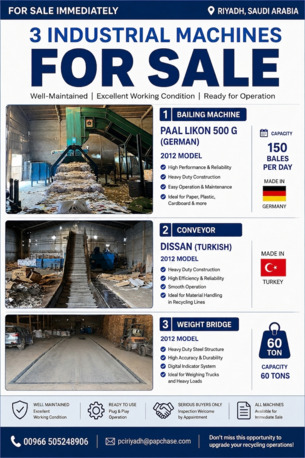 Riyadh, Heavy Equipment, SAR 1,  3 INDUSTRIAL MACHINES FOR SALE