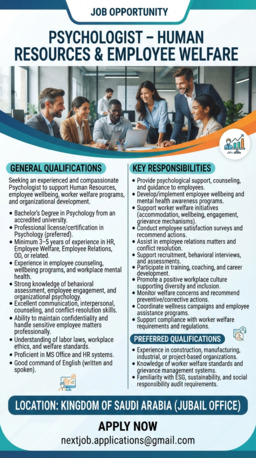 Jubail, Jobs, PSYCHOLOGIST