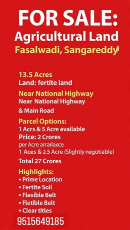 Hyderabad, Agricultural Land, INR 1,  13 Sq. Meter,  For Sale
