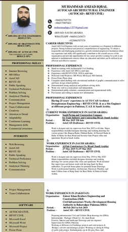 Riyadh, Job Seekers, AutoCAD Draftman Engineer Civil