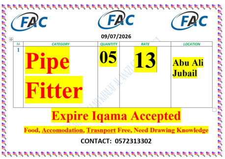Dammam, Jobs, Pipe Fitter