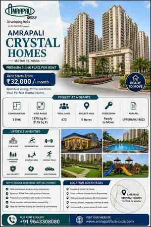 Noida, Real Estate, Looking For A 3 BHK Flat For ₹32,000/month? Explore Amrapali Crystal Homes Sector 76 Noida