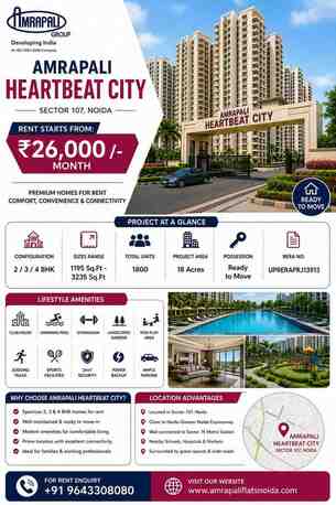 Noida, Real Estate, Are You Looking For A 2 BHK Apartment For Rent In Noida, Check Out Amrapali Heartbeat City