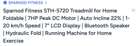 Al Malaz, Health & Beauty Items, SAR 2000,  Treadmill- Sparnod Fitness STH-5720 &mdash; Like New!