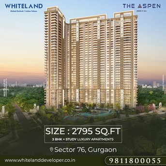 Gurgaon, Real Estate For Sale, INR 39130000,  3 BR,  2795 Sq. Feet,  3BHK + STUDY Whiteland The Aspen Sector 76 Gurgaon