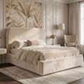 GBP 299,  Beige Pluva King Ottoman Bed With Full-Length Storage Bay
